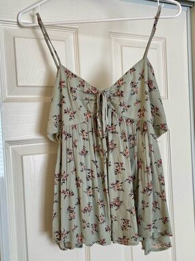 American Eagle Outfitters Sage Green Floral Top with side cutouts